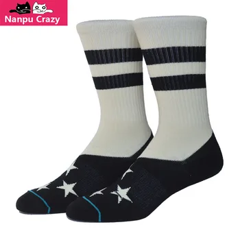

white Stars Black Color Skateboard Socks Men Towel Bottom Comfort Cotton Meias Fit Performance hip hop Sox Y469