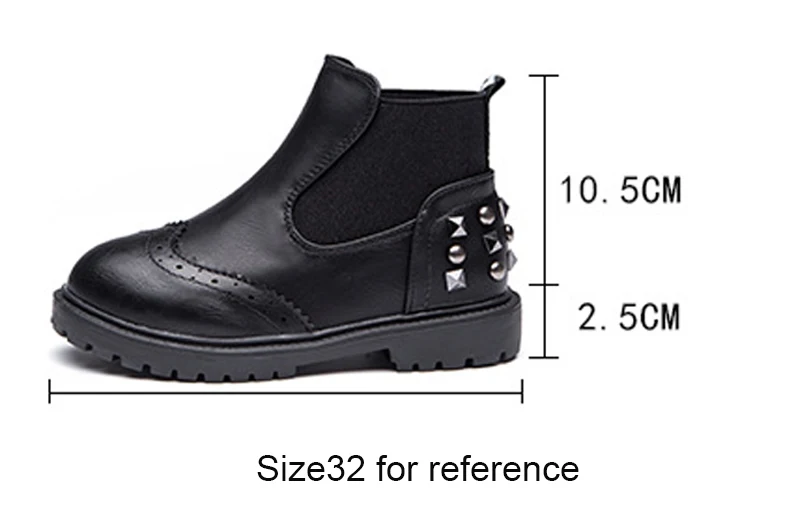 Autumn Winter Girls Short Boots PU Leather Lace Rivet Decoration Fashion Martins Boots Slip-on Casual Ankle Shoes Size 26-37