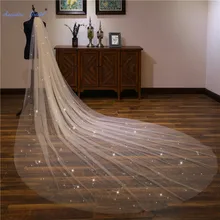 Сапфировые свадебные аксессуары, светильник цвета шампанского, расшитая блестками свадебная вуаль, длинная Velo De Novia, 1 ярусная Фата для невесты с гребнем