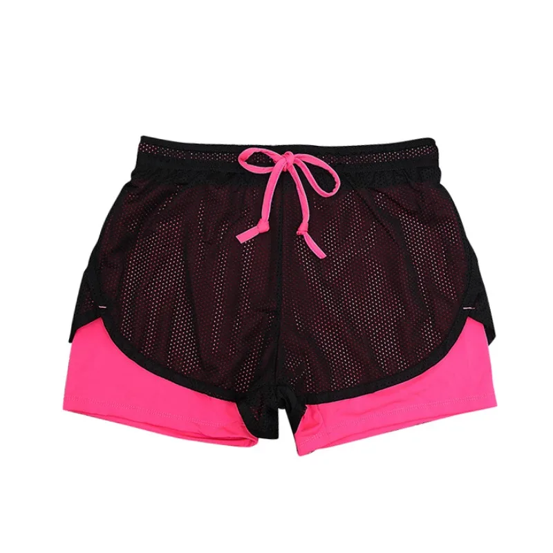 Новинка, женская летняя одежда для фитнеса, короткая крутая одежда, хлопковая сетчатая короткая тренировочная двухслойная одежда - Цвет: rose red