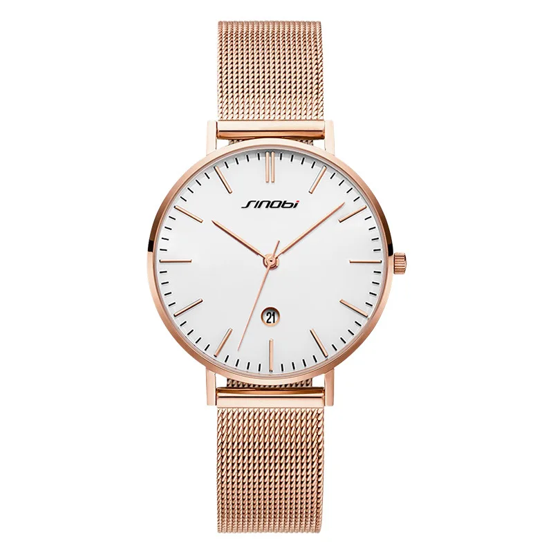 

Douyin Celebrity Style Sinobi Sinobi9709 New Style Stainless Steel Net Ladies' Watch Simple Calendar Watrproof Watch