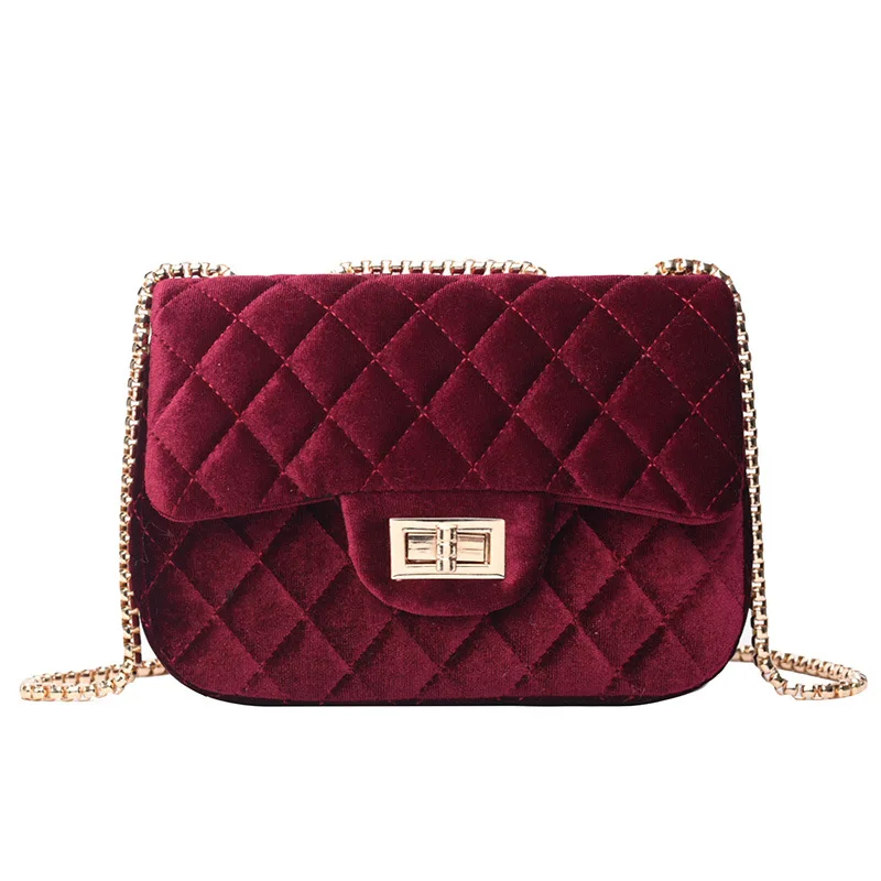 

Women Handbag Famous brand Winter New Velvet Small Square Plaid Chain Shoulder crossbody Bag Fashion Messenger Bag