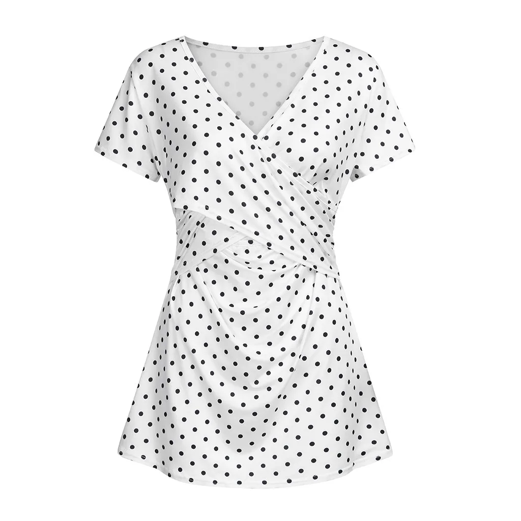 Womans tops clothing fashionable nursing Women's Comfy Short Sleeve Nursing Dot Print Top for Breastfeeding ropa embarazada@45 - Цвет: B