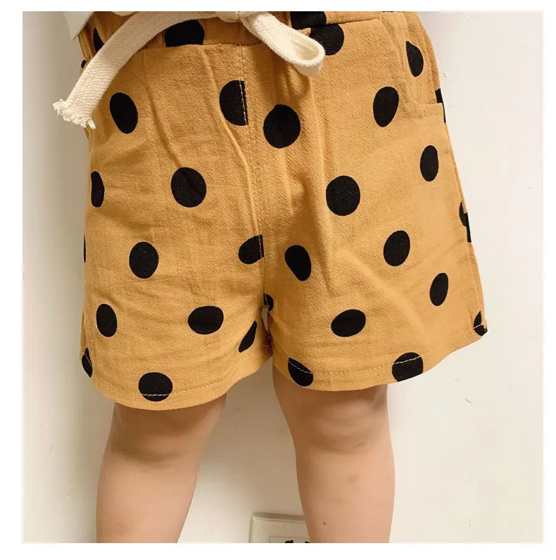 Детская одежда для мужчин и женщин; Детские шорты в Корейском стиле; Новинка года; Летние Стильные повседневные брюки в горошек из чистого хлопка; N330