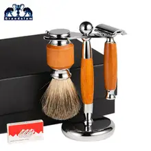 Grandslam набор мужских лезвий для бритья, безопасная бритва с двойными краями, щетка для бритья из чистого барсука, подставка для бритья, деревянная ручка