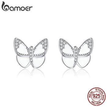 

bamoer GXE876 Real 925 Sterling Silver Earrings Butterfly Elf Stud Earring Clear Zirconia Girl Women Hypoallergenic Jewelry Gift