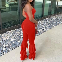 Women Strapless Bodycon Sexy Casual Jumpsuit Red Fashion New Backless Rompers Stacked Flared Pants Streetwear Overalls One Piece - Image 4