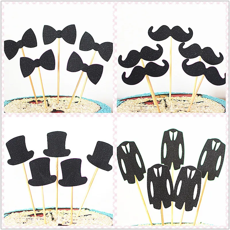 

5pcs DIY Cartoon Moustache Bow Cap Hat Cake Decor Cupcake Toppers Picks Mother's Day Father's Day Mom Dad Birthday Party Decor