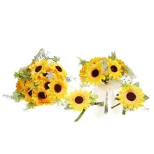 4 шт., Свадебный декор, Красивый Подсолнух, Искусственный Свадебный букет на запястье, вечерние цветы, брошь для свадьбы