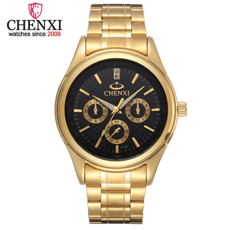 

Luxury Brand CHENXI Men Watches Men Quartz Yellow Gold Watches Stainless Steel Watches Men Fashion Dress Watch relojes hombre