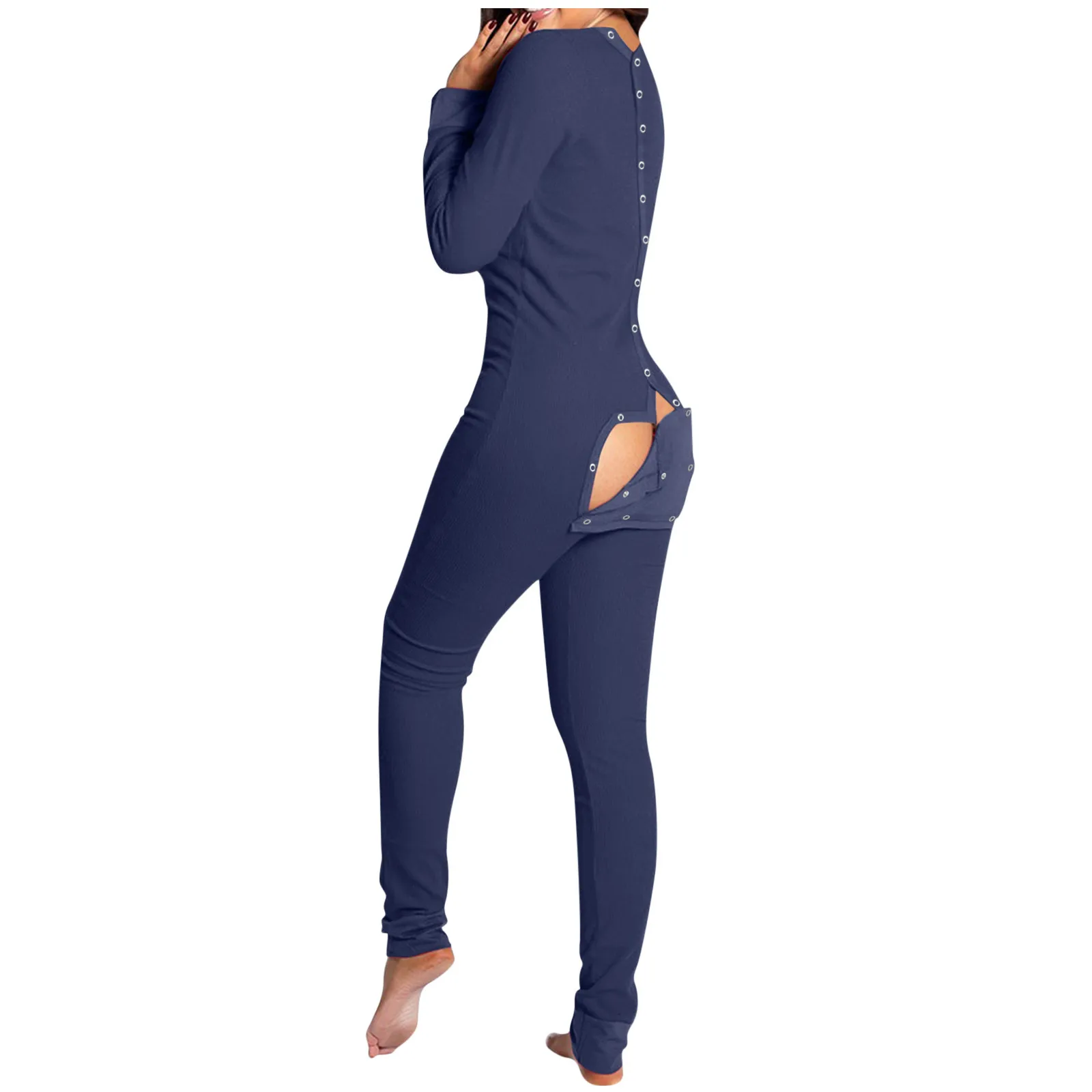Sexy Pyjama Women's Jumpsuit Suit Button-down Front Back Butt Open Ass Flap Jumpsuit Pajamas Loungewear Buttoned Sleepwear