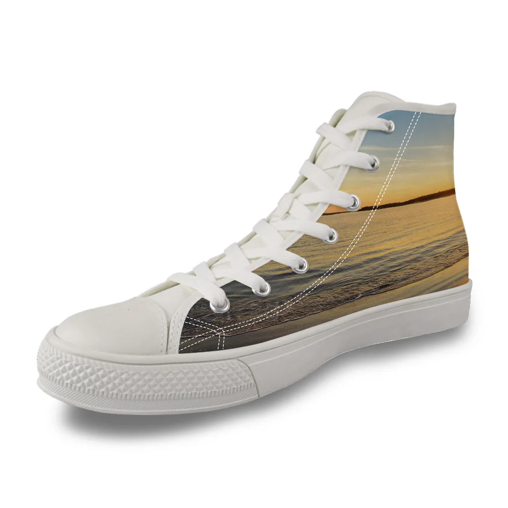 

Sunset Sea Landscape Beach Water Horizon Nature Scenery High Top White Canvas Vulcanized Breathable Shoes