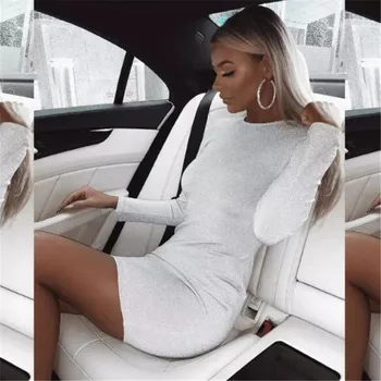 

Sequin White Dress Women Sexy Party Shinny Bodycon Dresses O-neck Glitter Long Sleeve Dress Elegant Woman Mini Dresses Vestidos