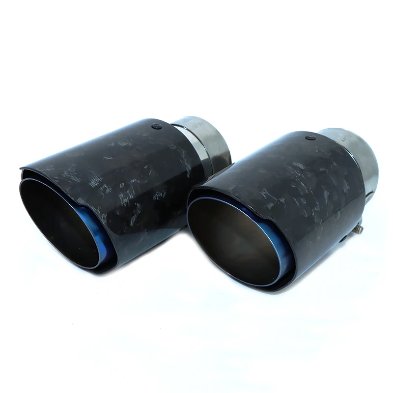 Car Glossy Carbon Fiber Muffler Tip Exhaust System Pipe Mufflers Nozzle Universal Straight Stainless Blue  dz009