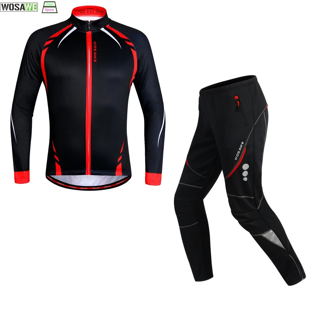 

WOSAWE Cycling Jersey Set Pro Team Long Sleeve Clothes Men Winter Cycling Clothing Thermal Fleece Ropa Ciclismo Hombre Warm