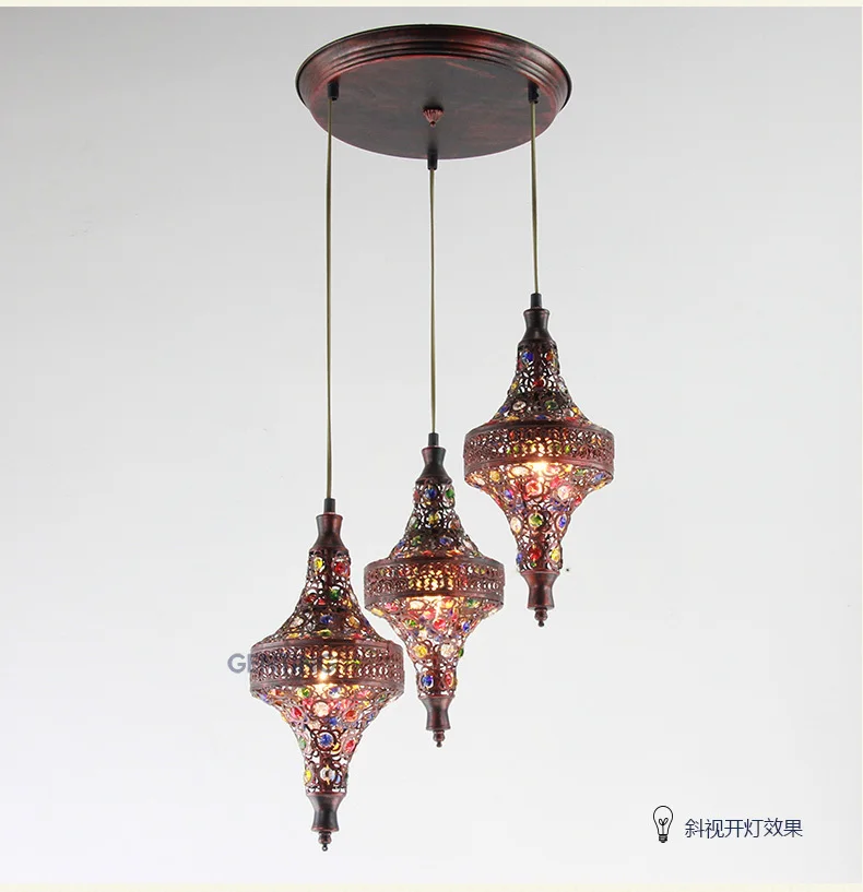 

Bohemia Staircase Mediterranean Restaurant Bedroom Lamp Retro Multicolor Bronze Wrought Iron Pendant Lamp D16 luminaria
