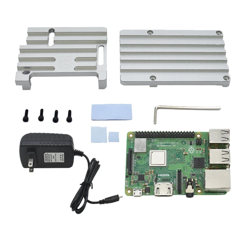 3 в 1 для Raspberry Pi 3 Model B+(Plus) плата+ Cnc алюминиевый чехол+ 5 В 3 А адаптер питания с Wifi и Bluetooth