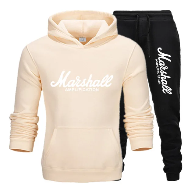 Новая стильная мужская одежда marshall, корсет, мужские Модные худи+ брюки, зима-осень, хип-хоп, Брендовые мужские - Цвет: khaki-black
