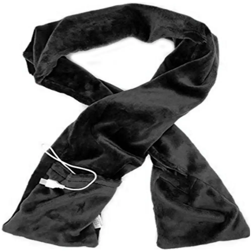 Женский мужской зимний теплый длинный шарф с грелкой для шеи с электрическим питанием от USB, мягкий шарф с карманами, портативный - Цвет: Черный