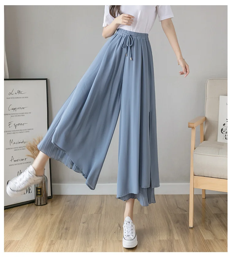 nike sweatpants Casual Solid Color Wide Leg Pants Elastic High-waist Pleated Women's Pants Loose Flowing Summer Female Chiffon Trousers old navy capris