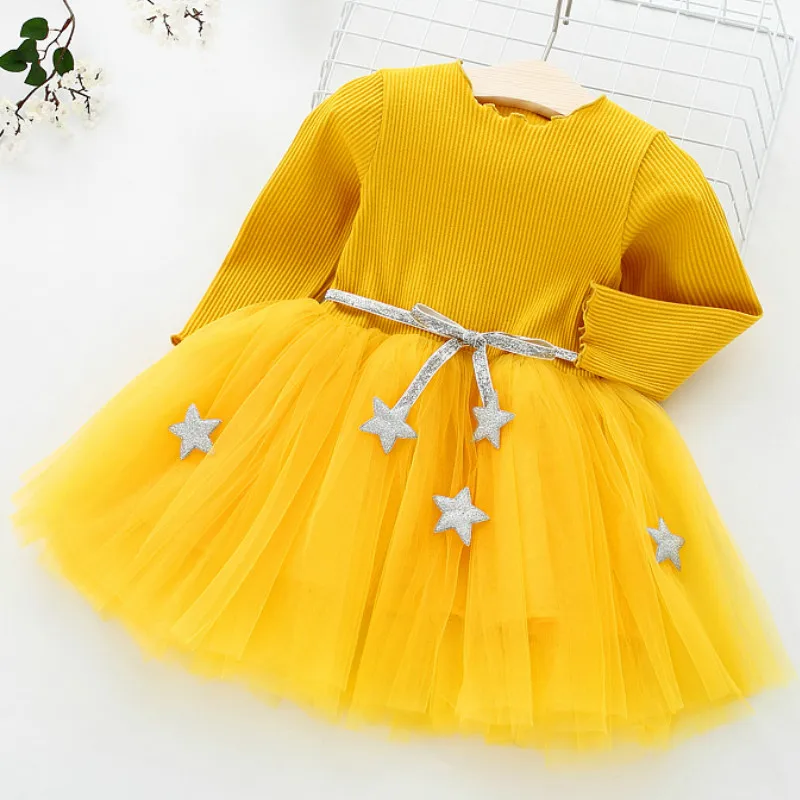 Осенне-зимнее вязаное платье-свитер для маленьких девочек; элегантные теплые платья принцессы для малышей; Рождественская одежда для малышей - Цвет: Yellow
