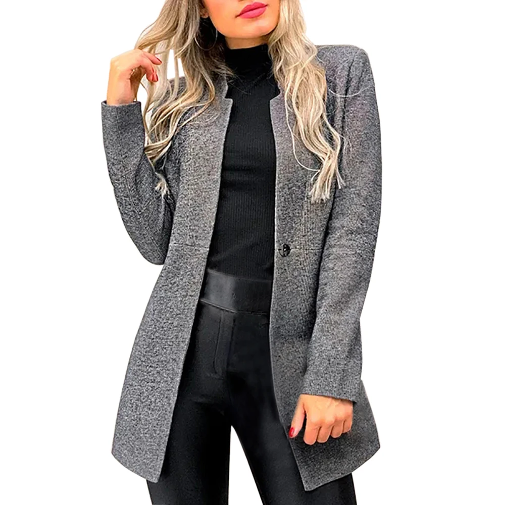 Black CYSINCOS New Women Mid-Length Trench Coat Blazer Autumn Winter Fashion Slim Suit Female Solid Color Woolen Coat Streetwear - Цвет: Black