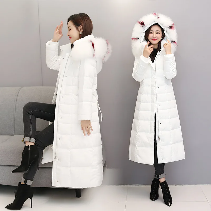 

Winter Women white thick Down Jacket White Duck Down Jackets fur collar Long Sleeve Warm Coat Parka Female Portable Outwear slim