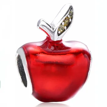 

Authentic 925 Sterling Silver Bead Charm Red Enamel Snow White's Apple Beads Fit Bracelet Bangle Diy Jewelry