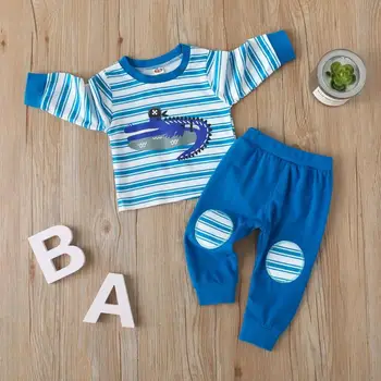 

Durable Sleeve T-shirt Classic Delicate Texture Toddlers Stripe Outfits 2pcs Baby Long Sleeve T-shirt Elastic Waist Pants