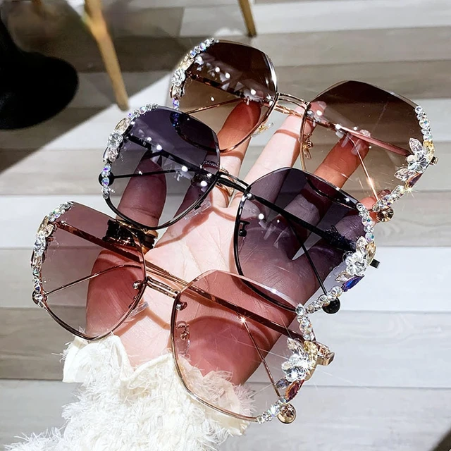 2023 Luxury Brand Design Vintage Rimless Rhinestone Sunglasses