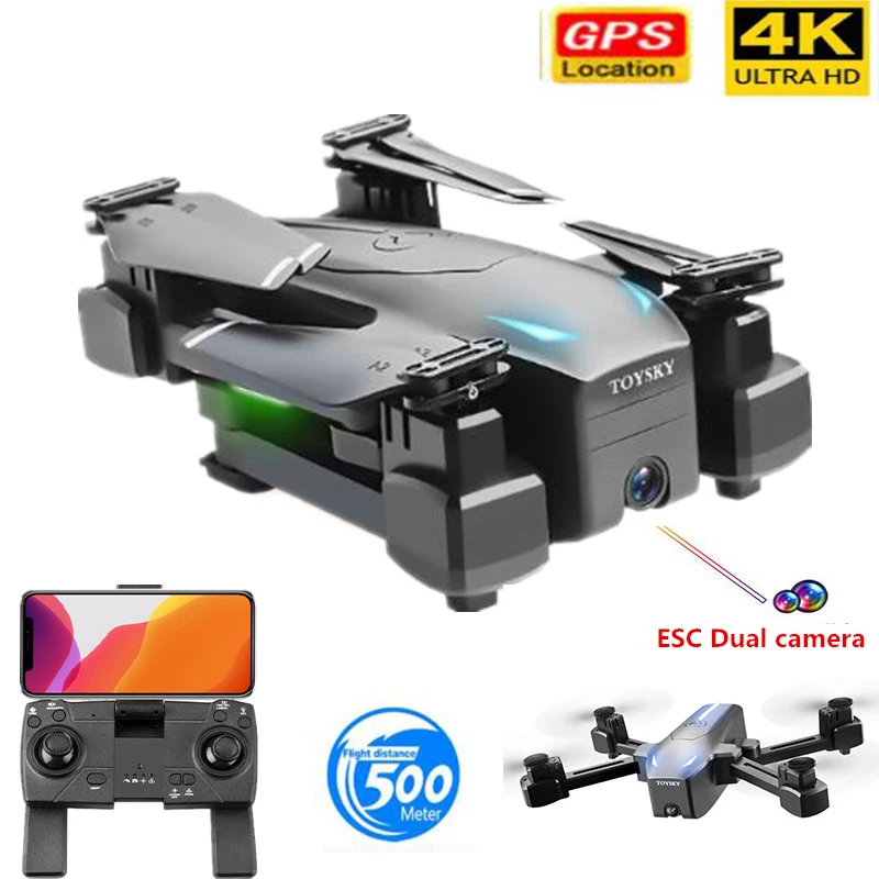 New Drone GPS 4K ESC Dual camera WiFi live video FPV HD Wide Angle
Camera Quadrocopter Foldable Altitude Hold Durable RC Drone