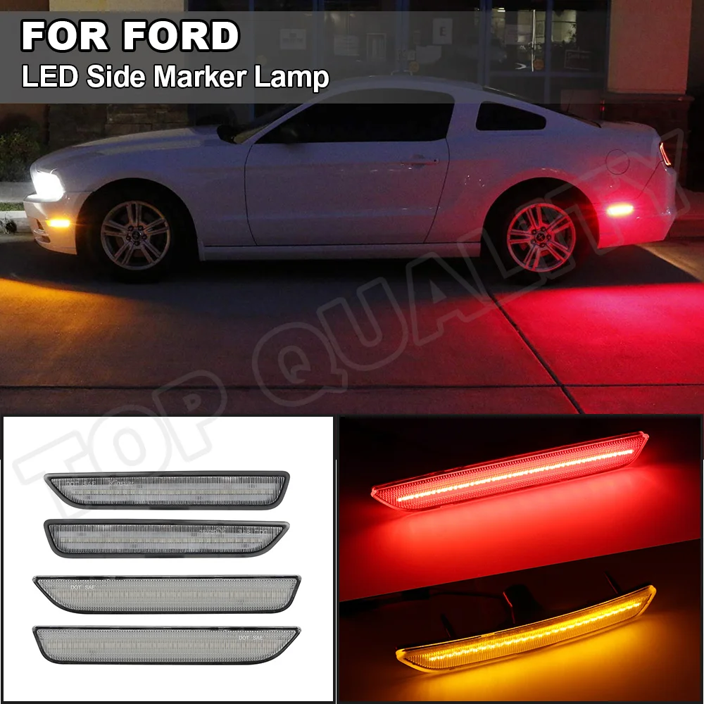 

For Ford Mustang 2010 2011 2012 2013 2014 LED Front+Rear Fender Side Marker Turn Signal Light Kit Amber + Red Lamp Error Free