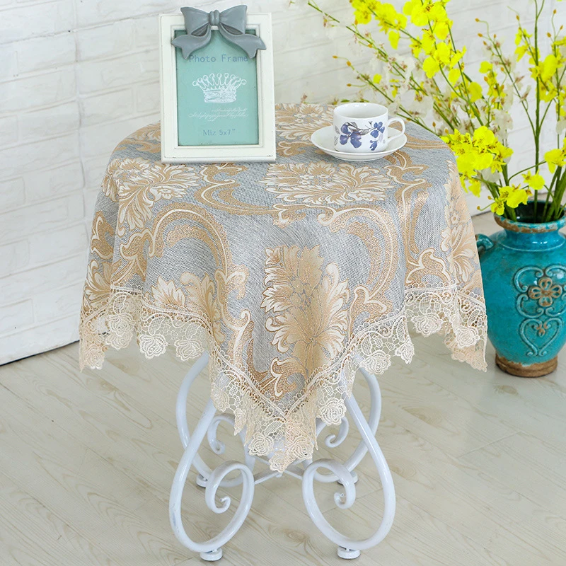 

Cassical Square TableCloth Jacquard Satin Lace Dining Sofa Bedside Small Table Cloth Dustproof Cover tapetes toalha de Home Use