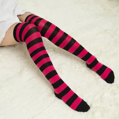 Chaussettes colorées sexy en coton pour femmes et filles, longues cuisses hautes rayées, bottes douces et mignonnes, chaussettes de compression sur le genou