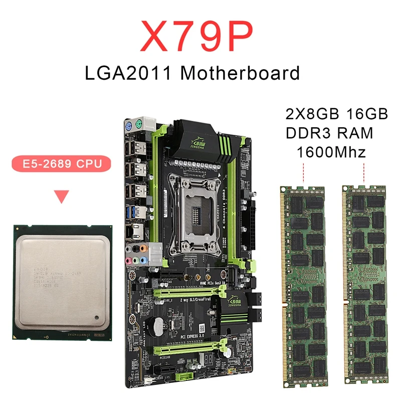 

X79 LGA2011 Motherboard Combo Set with E5-2689 CPU 2X8GB 16GB DDR3 RAM 1600Mhz REG ECC PCI-E NVME M.2 SSD Slot