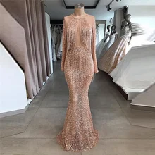 Розово-золотистые фатиновые вечерние платья ближневосточные арабские блестками Бисер кисточкой Роскошные вечерние длинные платья для выпускного бала рукава
