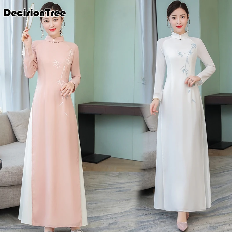 aodai cheongsam китайское платье традиционная Восточная одежда ao dai платья короткое Кружевное платье для женщин вьетнамское платье Ципао