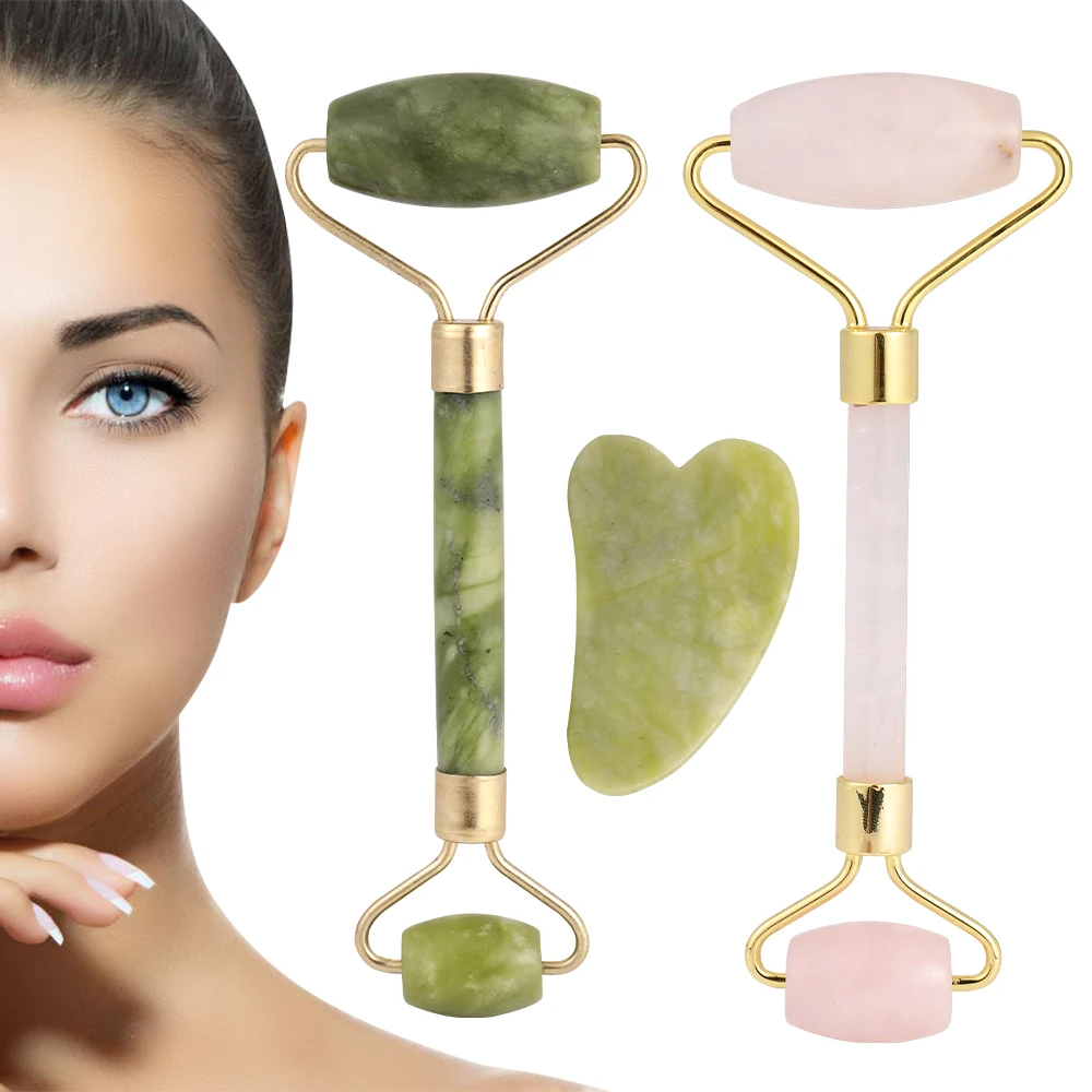 Нефритовый роликовый и Gua Sha скребок для лица шеи антивозрастной массажный