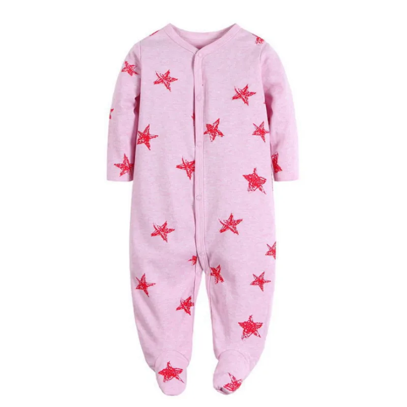 

Picturesque Childhood Baby Pink and Red Stars Print Footies Newborn Pajamas Infant Pure Cotton Clothes