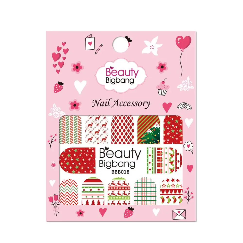 BeautyBigBang 1 шт., рождественские наклейки для ногтей, переводная картинка, Рождественский Санта Клаус, олень, маникюрные наклейки, наклейки для ногтей, водные наклейки, украшения - Цвет: 18