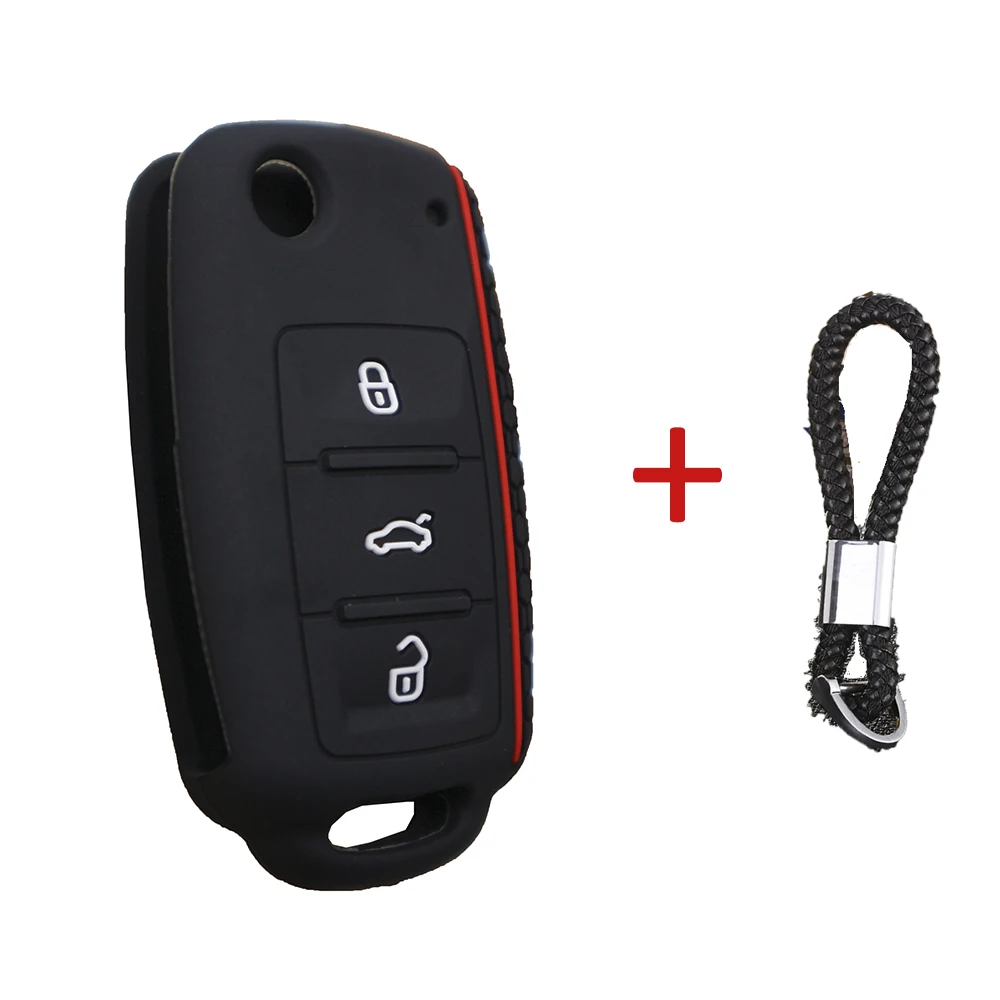 OkeyTechKey креативный силиконовый чехол для ключей от машины для Volkswagen V W Lamando Tayron Caddy Polo Tiguan Bora дистанционного авто аксессуары - Название цвета: Black  Keychain