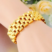 Широкий браслет крутой мужской ювелирный желтый золотой заполненный классический хип хоп рок стиль мужской браслет цепь на запястье Прямая