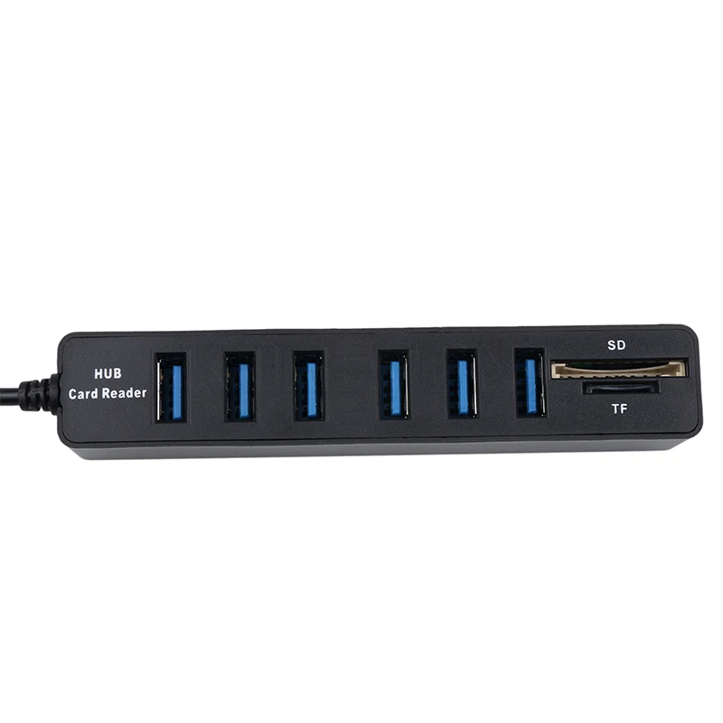 6 Ports Black Kebidu usb-хаб 3/6 порт USB разветвитель USB2.0 к USB3.0 с устройство для чтения карт SD TF для ПК - Цвет: 6 Ports Black