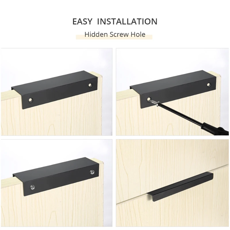 Sleek Black & Silver Hidden Cabinet Handles - Zinc Alloy Drawer Pulls & Knobs