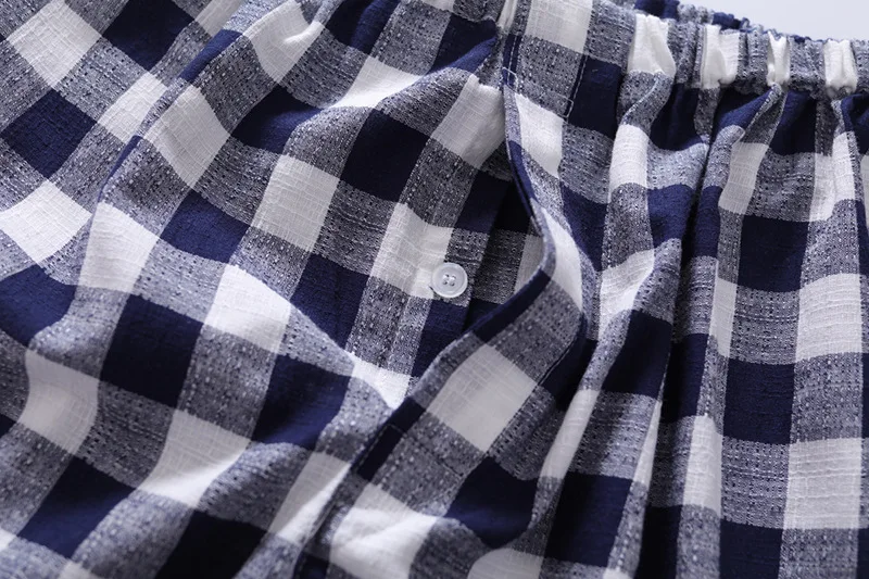 Summer New Plus size Men Casual Plaid Pajama sets Male 100%Cotton Sleepwear suit Men's Turn-Down collar shirt& Half Pants
