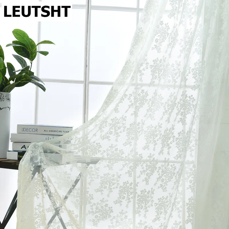 

Modern Curtains for Living Dining Room Bedroom Beige White Lace Tulle Floral Sheers Curtain Drapes for Windows French Window