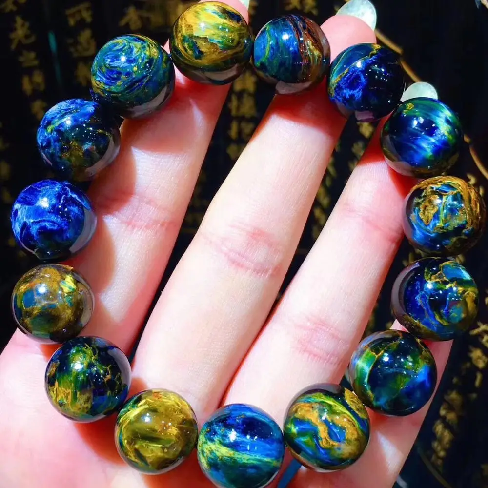 

13.5mm Top Natural Blue Pietersite Bracelet For Woman Men Crystal Love Stone Gemstone Namibia Round Beads Fashion Jewelry AAAAA