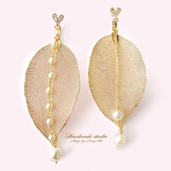 

CCijiNG Natural Pearl Drop Earrings for Women Lucky Leaf Earrings 925Silver Needle Dangle Fashion style Gift EH0001