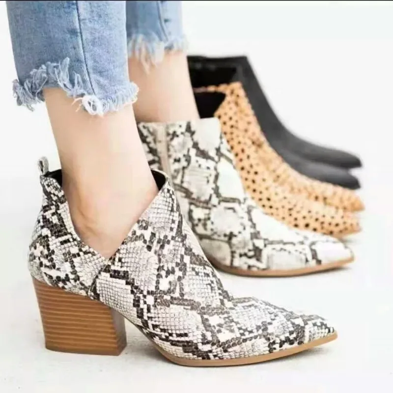 

2020 Women's Shoes Spring New Fashion Booties Pointed Thick with Shallow Mouth Plus Cotton Warm and Comfortable High Heel Boots