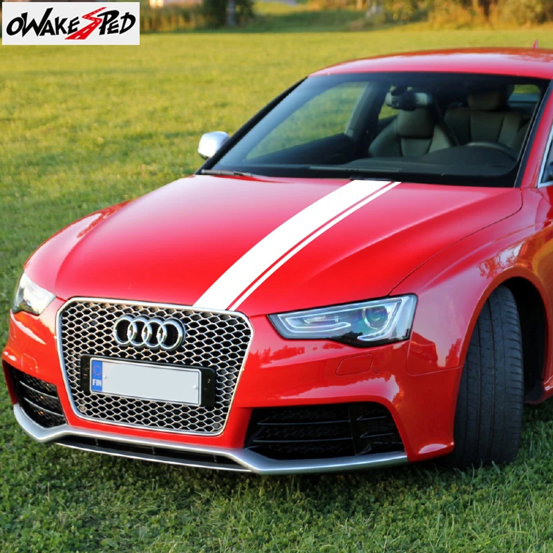 Car Hood Engine Cover Decor Sticker For Audi RS RS3 RS4 RS5 RS6 RS7 TT RS  RS Q3 Auto Bonnet Sport Stripes Styling Vinyl Decal